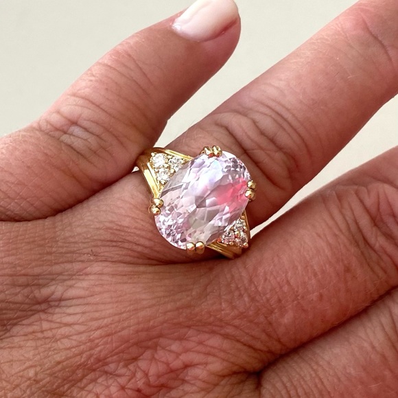HUGE 8 Carat Pink Kunzite Diamond Ring, 14k Gold, Sz 6.75, $2475 Appraisal - Picture 4 of 11